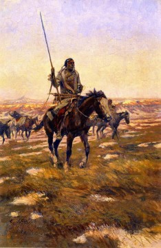 アメリカインディアン Painting - 狩猟隊その3 1911年 チャールズ・マリオン・ラッセル アメリカ・インディアン